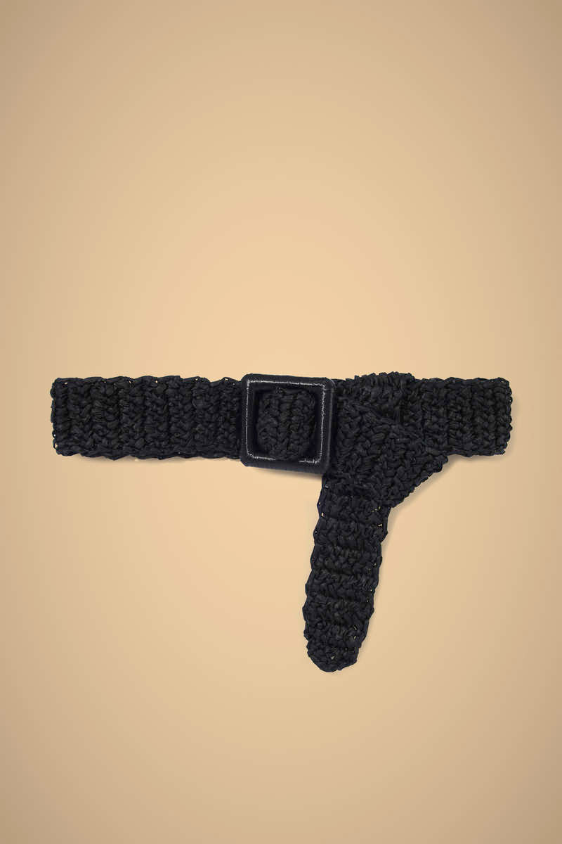 Black raffia belt