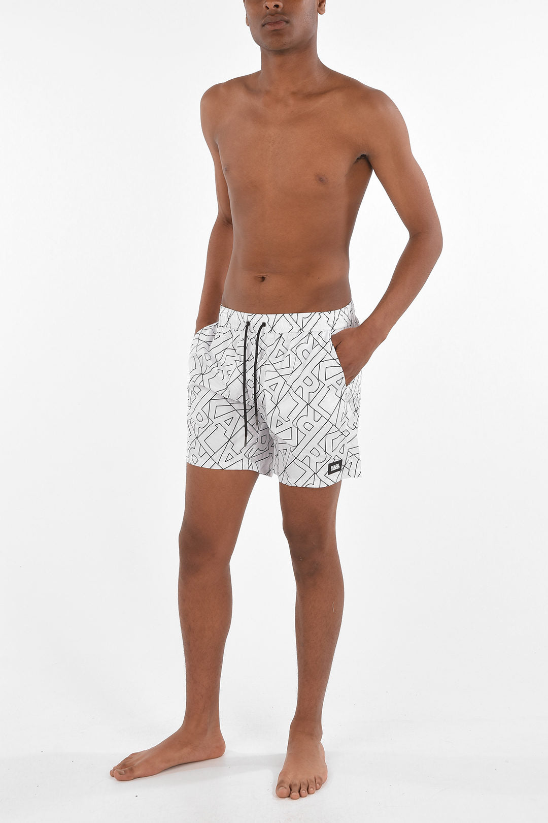 White printed all over karl boxer swimsuit