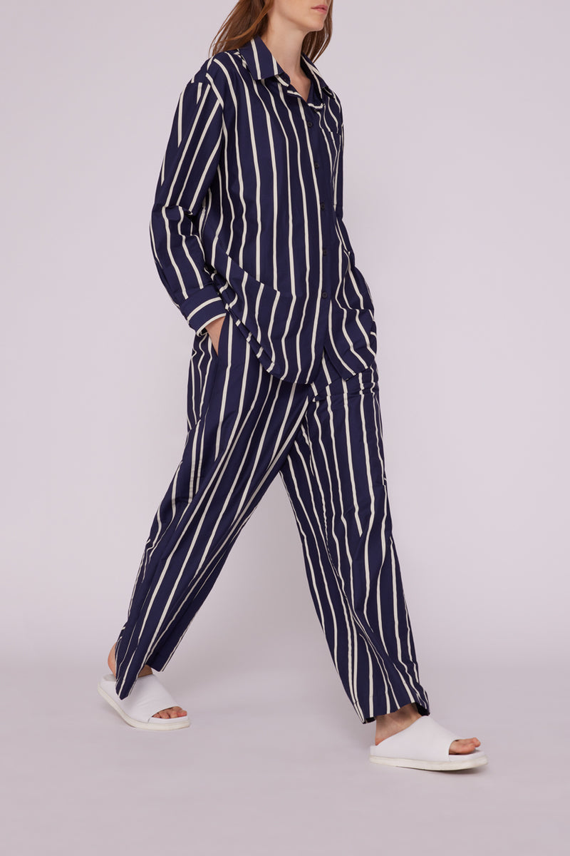 Blue/c slim stripe wide pants