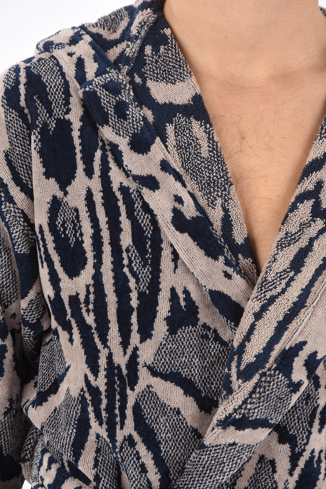 Home animal print cotton bathrobe with hood blue