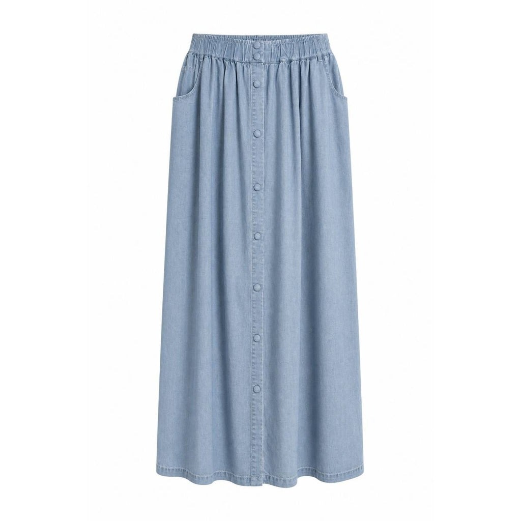 Emma & Gaia | Flared Skirt Buttoned Front Light Denim