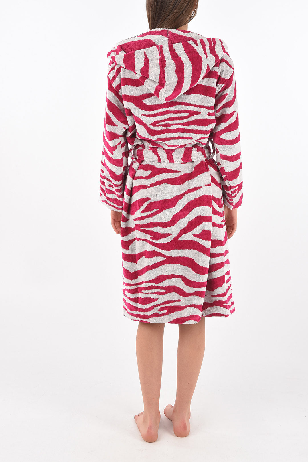 Home zebra print terry bathrobe with pink hood