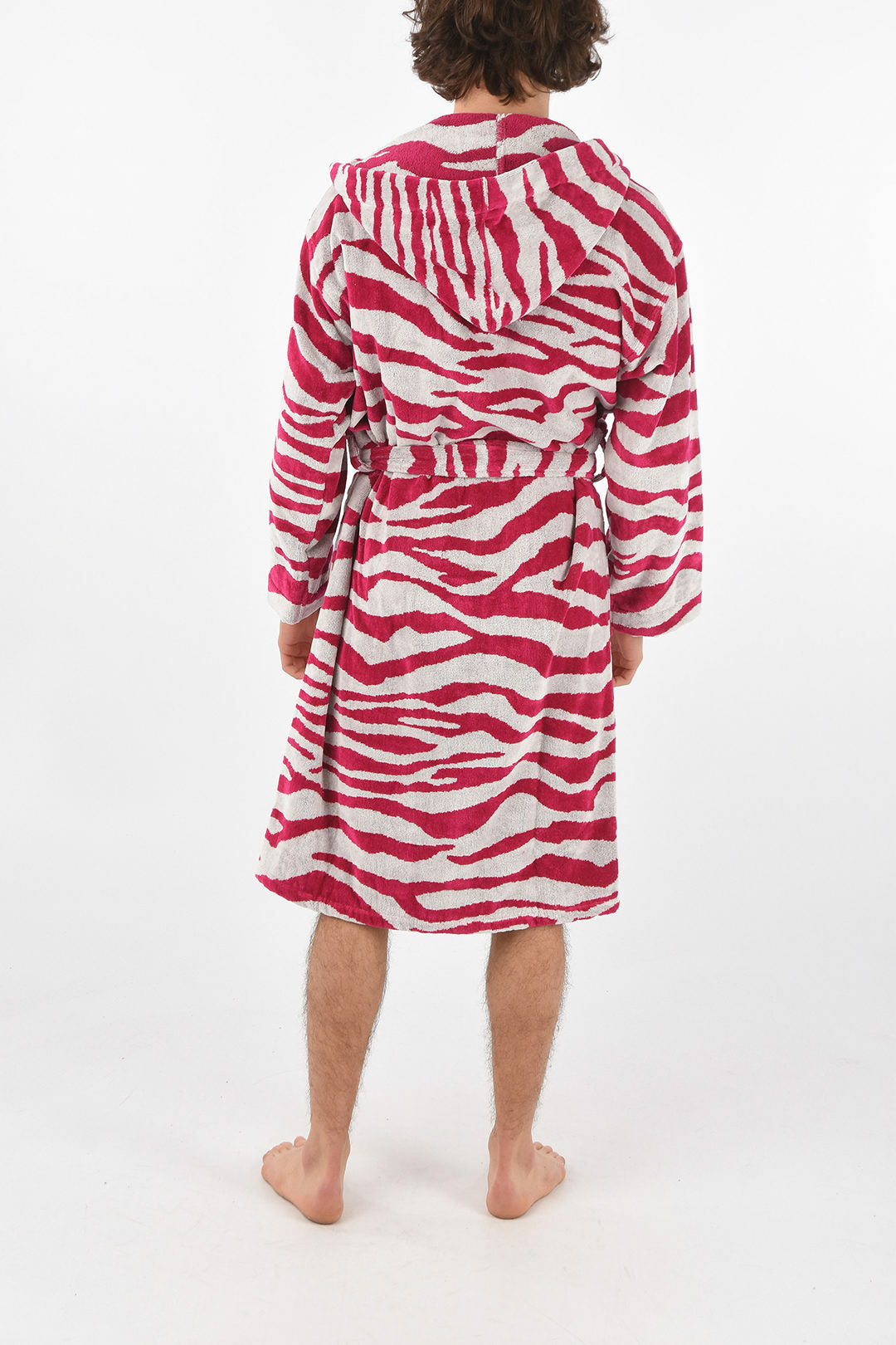 Home zebra print terry bathrobe with pink hood