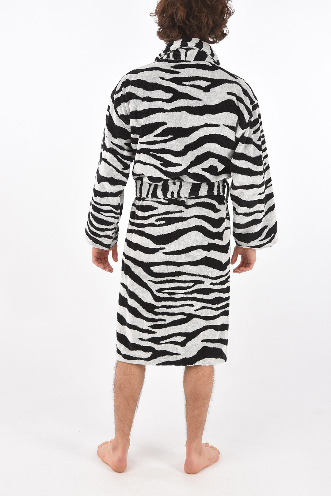 Home black and white zebra print terry bathrobe