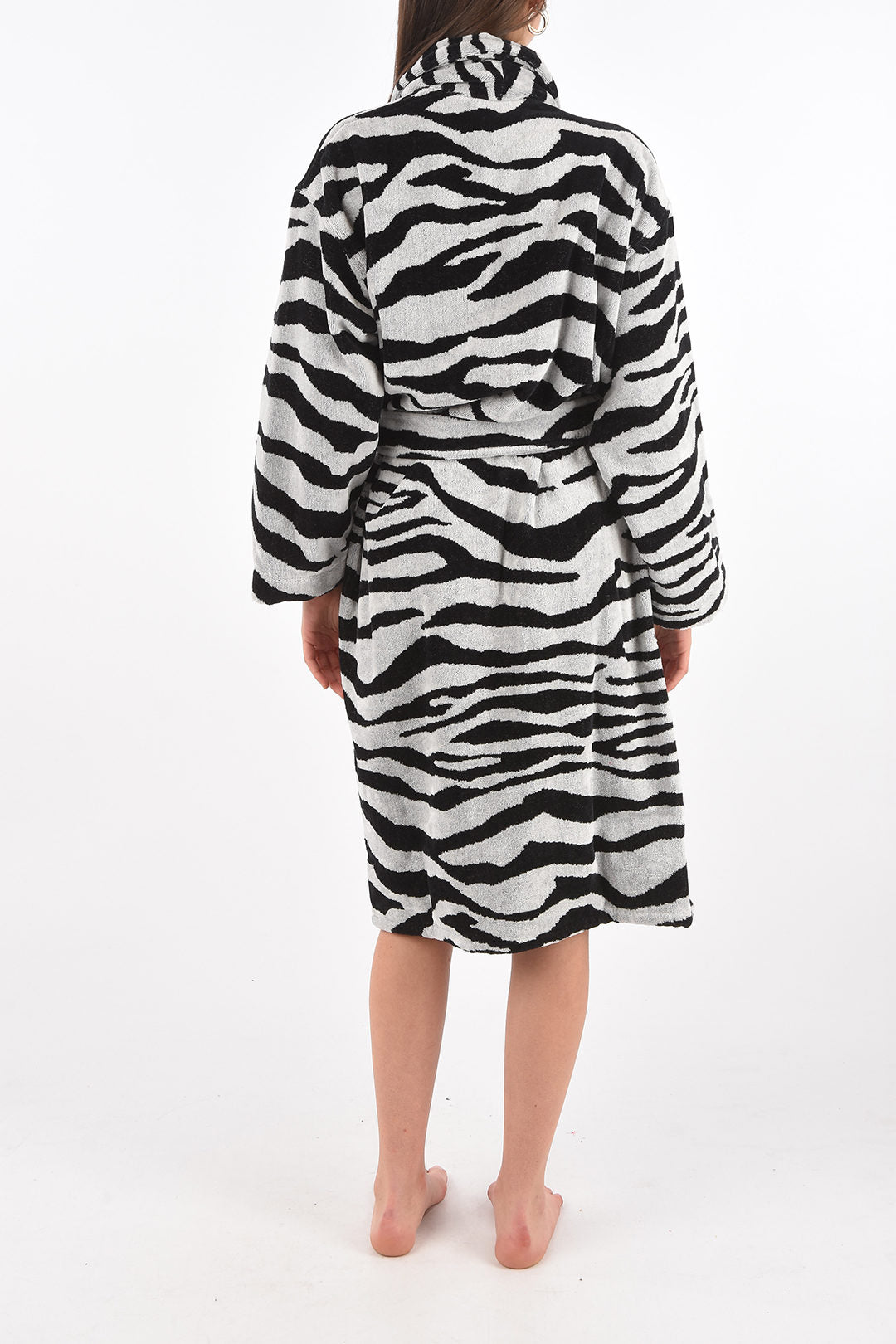 Home black and white zebra print terry bathrobe