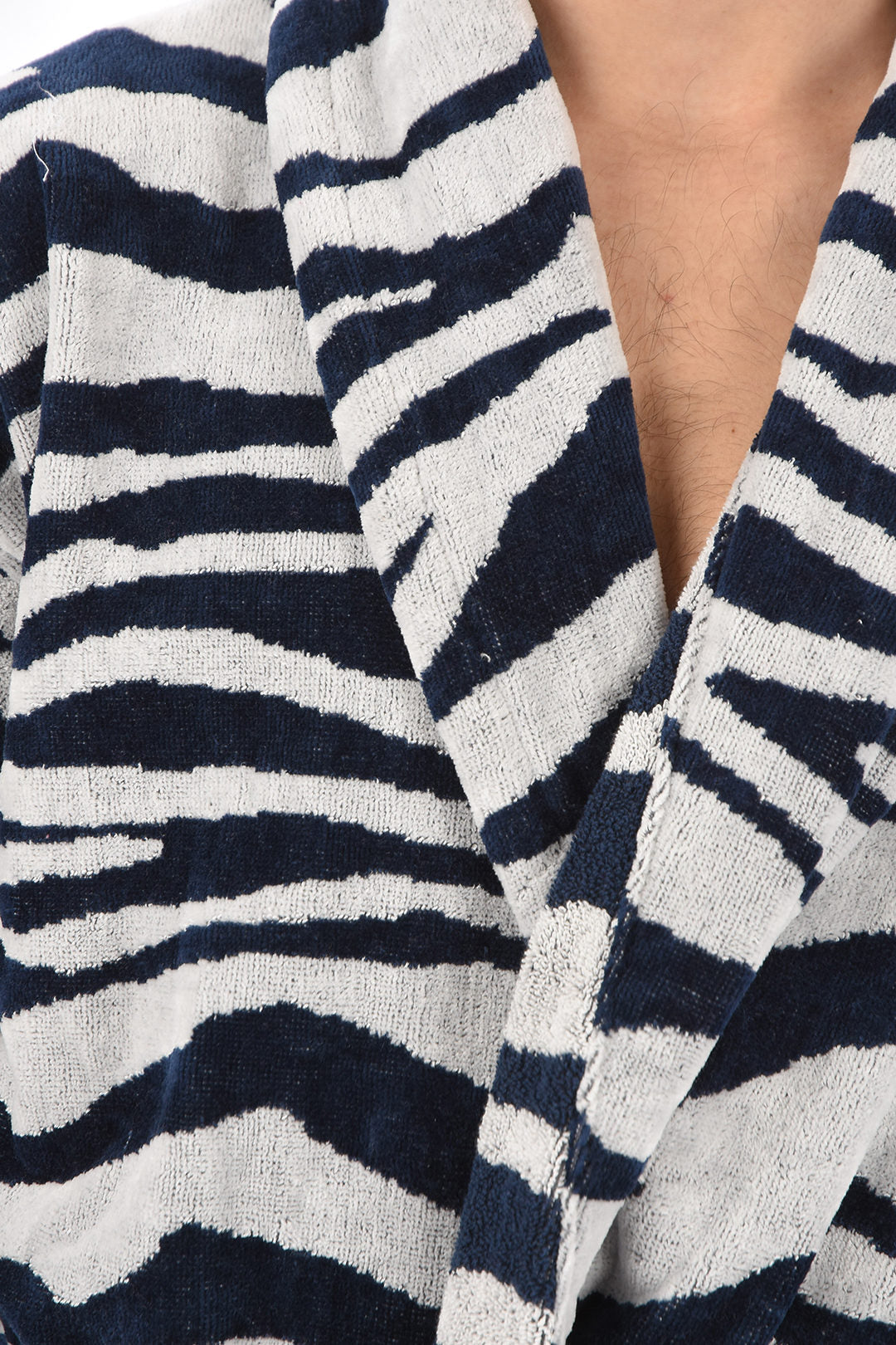 Home Blauer Frottee-Bademantel mit Zebradruck