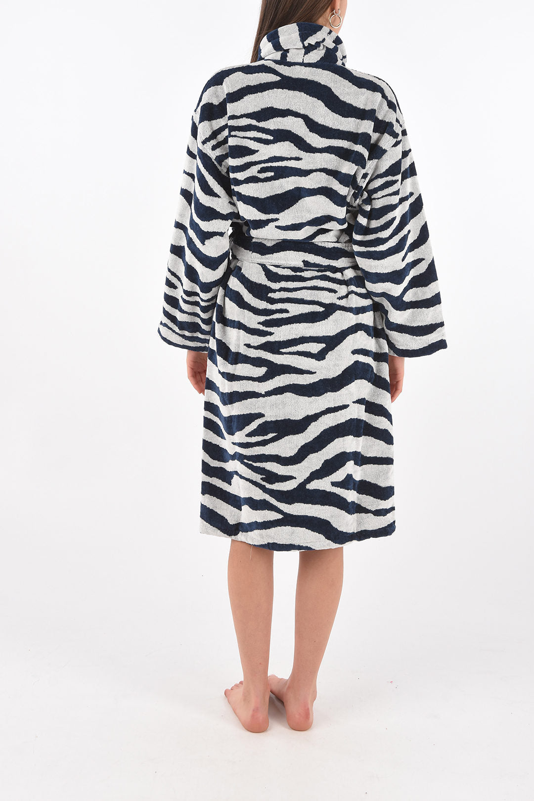 Home blue zebra print terry bathrobe