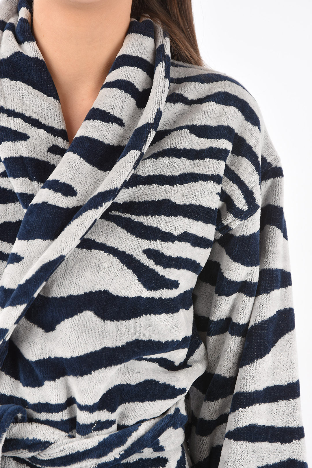 Home blue zebra print terry bathrobe