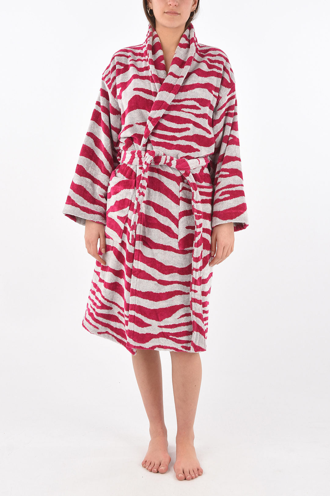 Home zebra print terry bathrobe white, pink