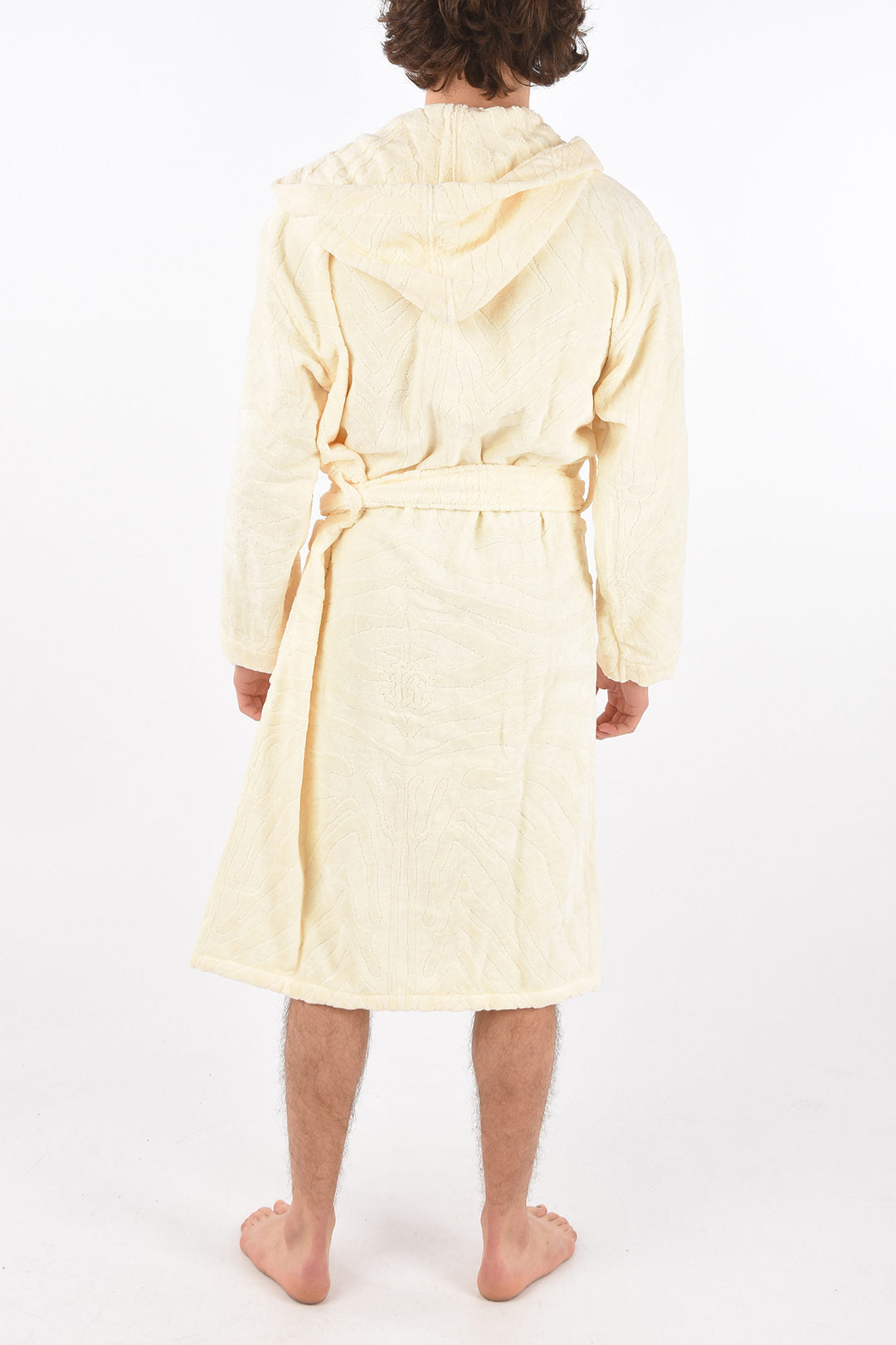 Home plain terry bathrobe with hood beige