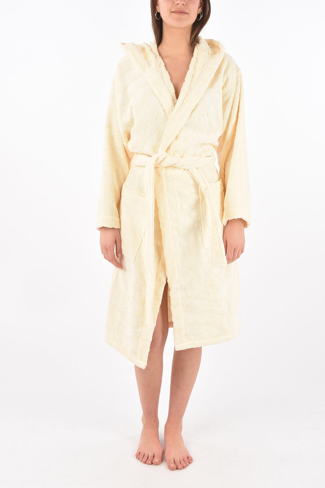 Home plain terry bathrobe with hood beige